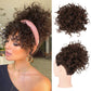 ✨ Aplique de Cabelo Curto e Cacheado – Coque Volumoso com Cordão Elástico para Um Visual Instantâneo