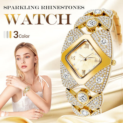 💜⌚ Relógio Retrô Feminino com Strass Brilhantes – Elegância clássica e charme sofisticado para todos os momentos