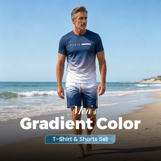 💥 50% OFF FLASH SALE! Men‘s Gradient 2-Piece Set – T-Shirt & Shorts, Breathable & Relaxed Fit 🌈💨 【Limited Time】