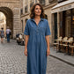 👗💙 Vestido Midi Jeans Feminino – Estilo Minimalista com Conforto e Versatilidade para o Dia a Dia