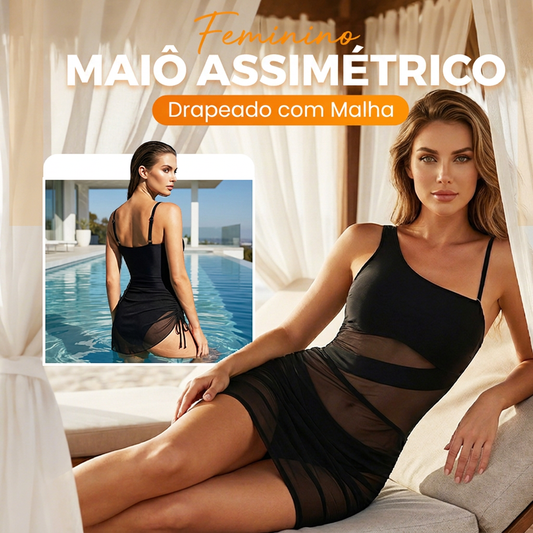 🩱✨ Maiô feminino modelador com franzido e tule – elegante e valoriza o corpo