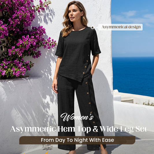 ⏰🔥LIMITED TIME 50% OFF! ✨ Women’s Irregular Hem Top & Wide-Leg Pants Two-Piece Set – Effortless Style & Chic Comfort 🌸💃