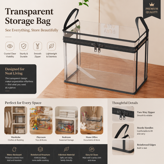 ⏳🔥50% OFF TODAY! 🎁 Clear fabric storage box | Foldable closet organizer – Perfect for clothes, toys, blankets, and more! 🧸👕📦