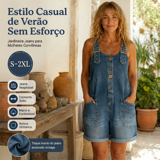 👖 Jardineira Curta Feminina Jeans – Conforto, Estilo Casual e Caimento Perfeito para o Verão