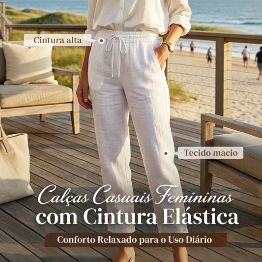 🌸 Calça Feminina Casual de Algodão e Linho com Cintura Elástica – Conforto e Estilo