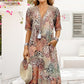 🌸✨ Vestido Midi de Linho e Algodão com Decote em V – Elegância e Conforto para Todos os Dias