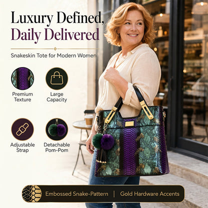 ✨ Bolsa Tote Feminina em Couro PU com Estampa de Cobra – Elegância, Espaço e Estilo Sofisticado