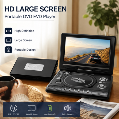 📺✨ DVD Player Portátil HD 7,8 Polegadas – Cinema em qualquer lugar com tela grande, bateria recarregável e muita praticidade