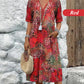 🌸✨ Vestido Midi de Linho e Algodão com Decote em V – Elegância e Conforto para Todos os Dias