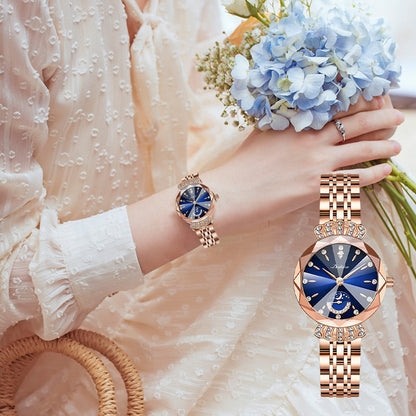 🌙✨ Relógio Feminino Lua e Estrela com Diamantes – Elegância, brilho e estilo encantador no seu pulso