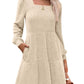 🔥👗【S-XL】2025 Autumn Women's Soft Ribbed Square Neck Dress | Lantern Sleeves for Timeless Autumnal Elegance!🍁