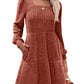 🔥👗【S-XL】2025 Autumn Women's Soft Ribbed Square Neck Dress | Lantern Sleeves for Timeless Autumnal Elegance!🍁