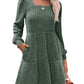 🔥👗【S-XL】2025 Autumn Women's Soft Ribbed Square Neck Dress | Lantern Sleeves for Timeless Autumnal Elegance!🍁