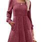 🔥👗【S-XL】2025 Autumn Women's Soft Ribbed Square Neck Dress | Lantern Sleeves for Timeless Autumnal Elegance!🍁