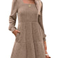 🔥👗【S-XL】2025 Autumn Women's Soft Ribbed Square Neck Dress | Lantern Sleeves for Timeless Autumnal Elegance!🍁