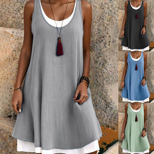 ✨👗 Vestido feminino efeito conjunto 2 peças elegante e confortável casual