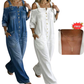 👗✨ Macacão feminino jeans de ombro à mostra com caimento largo que valoriza o corpo com estilo moderno