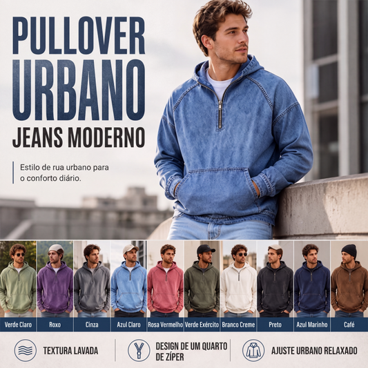🧥✨ Blusa Masculina com Capuz Estilo Jeans – Meio Zíper, confortável e versátil para o dia a dia