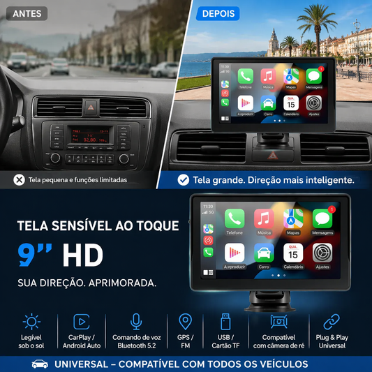 🚗📱 CarPlay AutoPlay 9 Polegadas – Transforme Seu Carro em uma Central Multimídia Inteligente