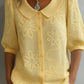 ⏰🔥LIMITED TIME 50% OFF! 🌸 Cotton Loose-Fit Embroidered Floral Shirt – Vintage Peter Pan Collar & Effortlessly Chic ✨👚