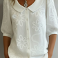 ⏰🔥LIMITED TIME 50% OFF! 🌸 Cotton Loose-Fit Embroidered Floral Shirt – Vintage Peter Pan Collar & Effortlessly Chic ✨👚