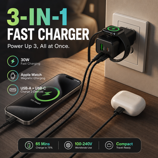 🎉 Nova promoção imperdível — Mais de 50.000 unidades vendidas! 🔌 Carregador de parede sem fio 3 em 1 para relógio – Carregamento rápido de 30 W e base magnética ⚡