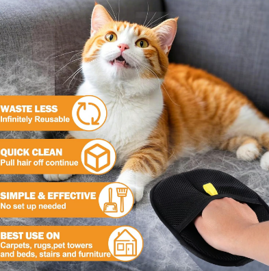 3 peças Luvas eletrostáticas para pêlos de animais – silicone, reutilizáveis, laváveis 🐾