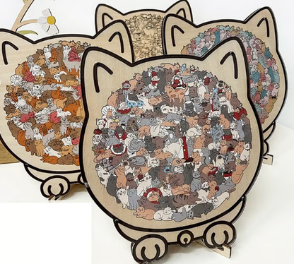 🐱🧩 Quebra-Cabeça de Madeira em Forma de Gato – 135 Peças Artísticas para Relaxar e Decorar