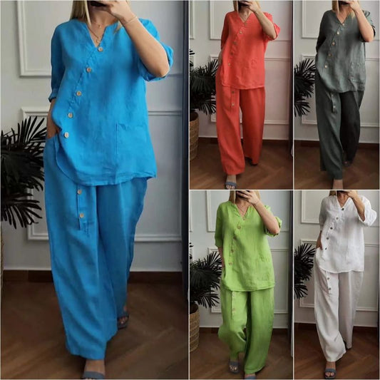 ⏰💥SUMMER HOT SALE 50% OFF! 👗 Women’s Casual Loose 2-Piece Set – Chic Button Detail & Effortless Style ✨