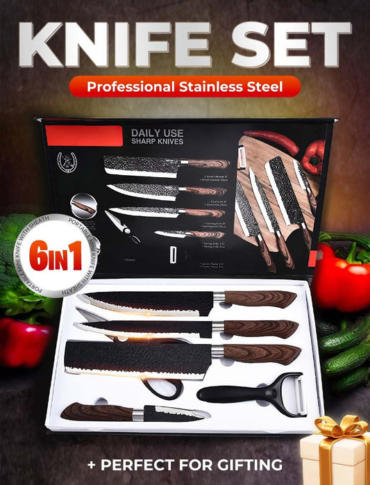 🔥TEMPO LIMITADO 49% DE DESCONTO✨Conjunto de facas profissionais alemãs para chef - Conjunto de 6 peças