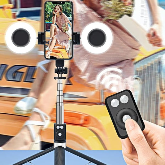 📸 Bastão de Selfie com Tripé 167cm – Bluetooth, Luz e Estabilidade Profissional