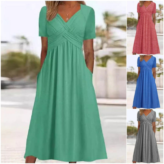 👗✨ Vestido Feminino Elegante com Decote em V – Confortável, Versátil e Perfeito Para Todas as Ocasiões