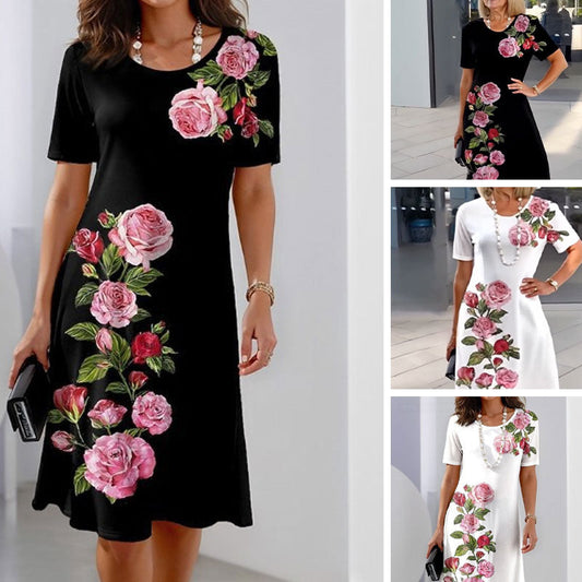 ⏰🔥LIMITED TIME 50% OFF! 🌹 Rose Bloom Short Sleeve Dress – Elegant, Lightweight & Perfect for Any Occasion ✨💃