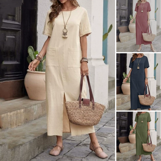 ⏰🔥LIMITED TIME 50% OFF! 👗 Women’s Cotton-Linen Loose Round-Neck Dress – Lightweight, Breathable & Perfect for Casual Summer Outfits ✨🌿