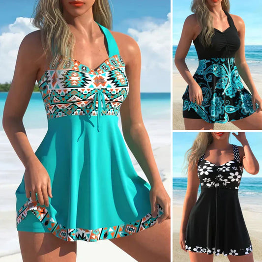 🔥LAST DAY SALE 50% OFF👙Women's Plants Print V Neck Swimdress & Tankini Set 
