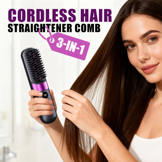 💇‍♀️✨ Pente Alisador Sem Fio 3 em 1 – Cabelos lisos, ondas perfeitas e estilo em qualquer lugar