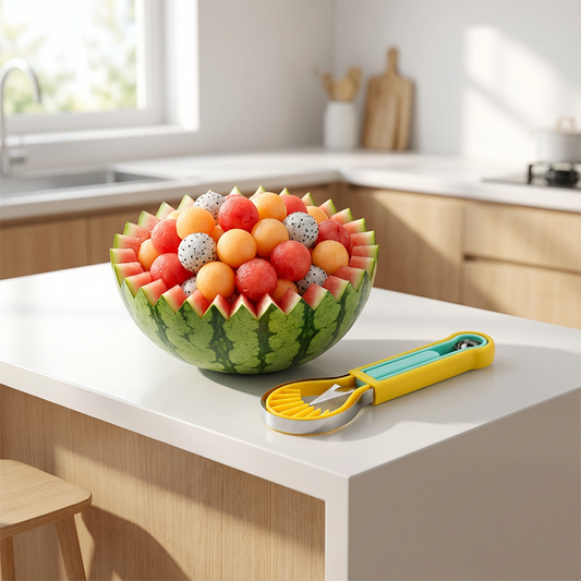 🍉✨ Kit 3 em 1 para Frutas – Boleador, Cortador e Fatiador de Melão com Aço Inoxidável