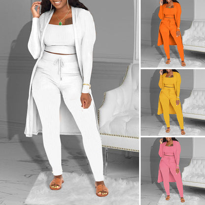 ✨ Casual 3-Piece Knit Set – Cropped Top, Cardigan & Pants for Effortless Style & Comfort 👚👖