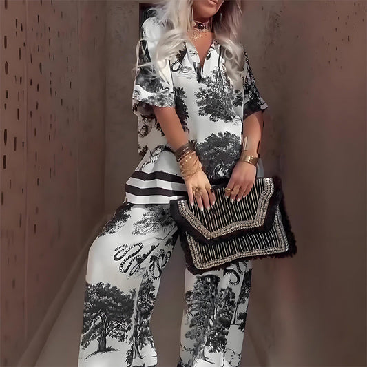 ✨ Women’s Casual Printed V-Neck Top & Long Pants Set – Comfortable, Stylish & Effortless Everyday Wear 👚👖💖