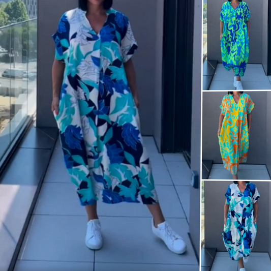 👗✨ Vestido Feminino Elegante com Decote em V – Leve, Confortável e Estiloso