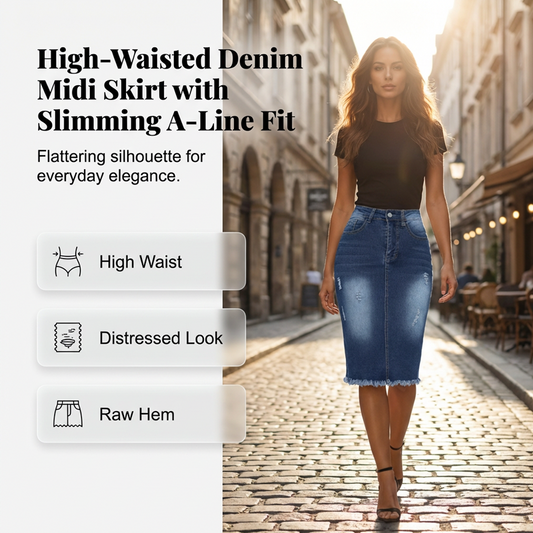 👗 Women’s High-Waist Frayed Hem Denim Skirt – Trendy, Comfortable & Effortlessly Chic ✨💖
