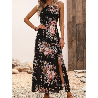 👗🌸 Vestido Floral Halter com Fenda Lateral – Elegância, Conforto e Caimento Perfeito para o Verão