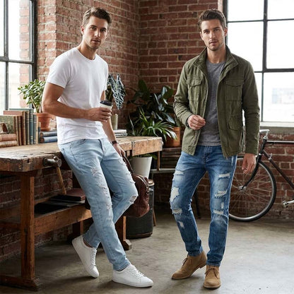 👖 Jeans Masculino Slim Reto Rasgado – Estilo Moderno, Conforto e Visual Urbano