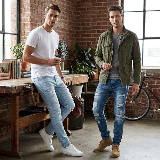 👖 Jeans Masculino Slim Reto Rasgado – Estilo Moderno, Conforto e Visual Urbano