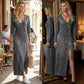 👗 Vestido Longo Feminino Elegante com Decote em V e Botão Assimétrico – Sofisticação e Caimento Perfeito para Todas as Ocasiões