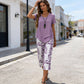 👗✨ Conjunto Feminino 2 Peças Elegante – Blusa Assimétrica + Calça Estampada Para Um Look Completo e Sofisticado
