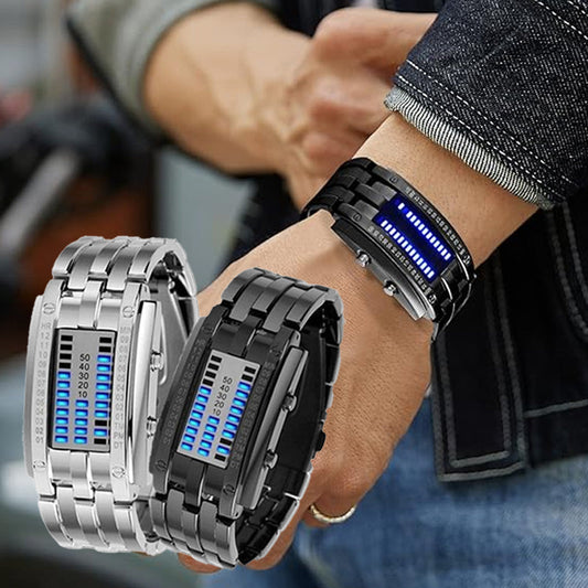 ⏰🔥LIMITED TIME 50% OFF! ⌚ Men’s Binary LED Watch – Stainless Steel, Unique Display & Water-Resistant ⚡💙✨
