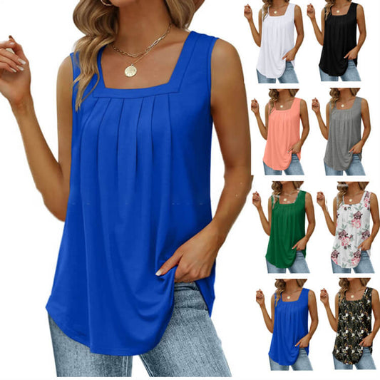 🌸✨ Regata Feminina Plissada com Decote Quadrado – Leve, Elegante e Perfeita Para o Verão