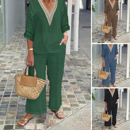 ⏰🔥LIMITED TIME 50% OFF! 🌸 Women’s V-Neck Top & Wide-Leg Pants Set – Trendy, Comfortable & Perfect for Any Occasion 💃✨