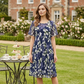 ⏰🔥LIMITED TIME 50% OFF! 💎 Short-Sleeved A-Line Evening Dress – Elegant Floral Print, Double-Layer Chiffon & Flattering Knee-Length Cut 👗💙✨